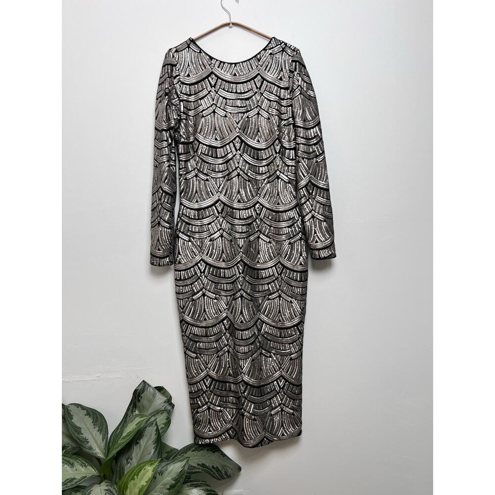 Dress the Population Black and White Patterned Midi Dress